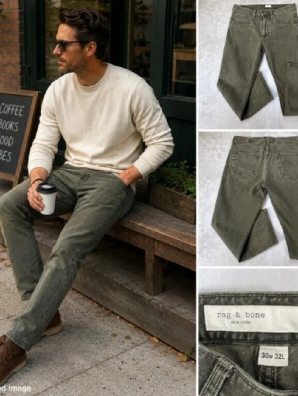 Rag & Bone Fit 2 Slim Jeans Mens 30x32 Dark Moss Green Made USA Stretch